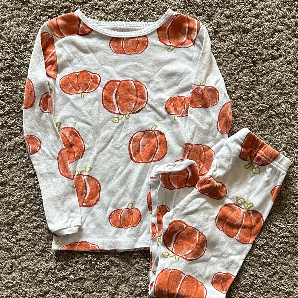 Pumpkin Print Kids Pajama Set - White and Orange